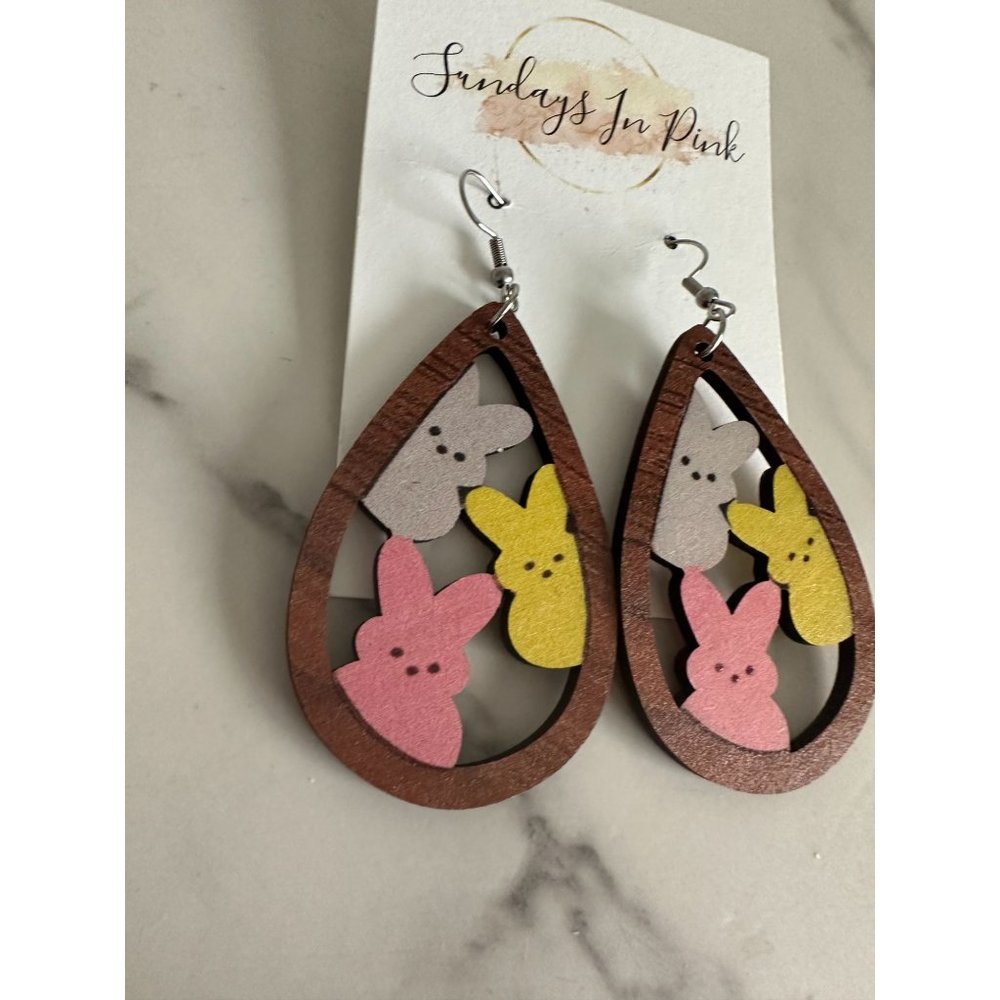 BUNNY Easter Peep Drop Earrings NEW - Picture 4 of 4
